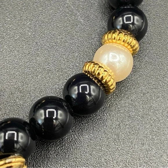 Vintage Avon Black Plastic and Faux Pearl Necklace and Pierced Earrings Set - Picture 12 of 14